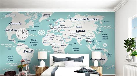 World Map Wall Mural Modern Home Decor For Living Room Bedroom Entryway