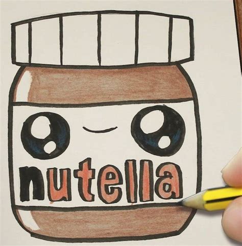 Dessin kawaii a colorier nourriture facile dessins et. idee pour faire un dessin kawaii facile de pot de nutella marron avec étiquette aux yeux enormes ...