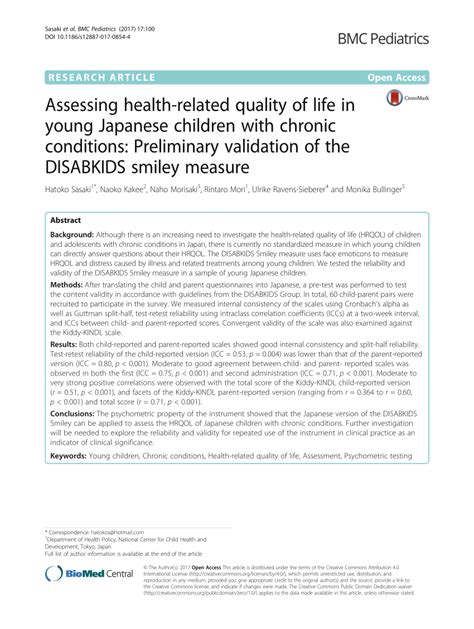 Pdf Assessing Health Related Quality Of Life In Young Japanese