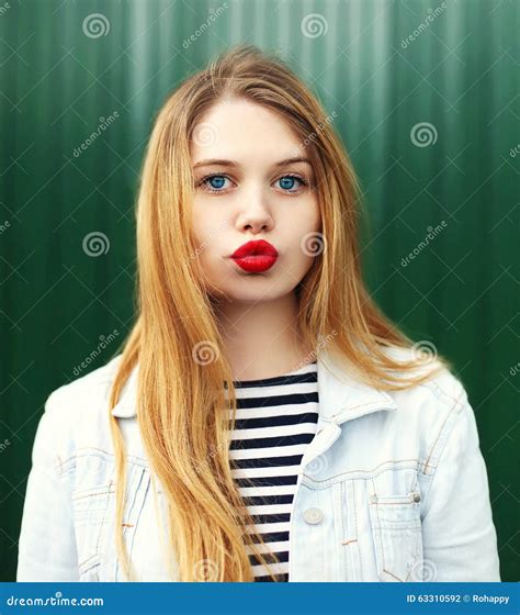 Young Girl Red Lips Telegraph