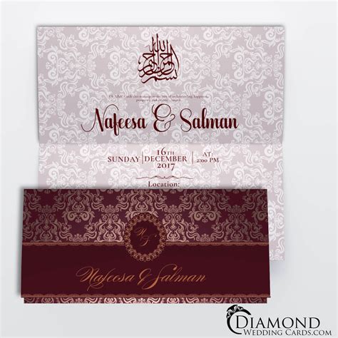 Red And Burgundy Royal Muslim Wedding Card Diamond Wedding Cards