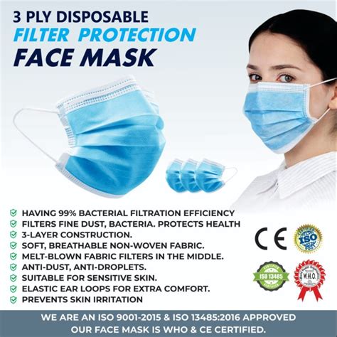 Oscar 3 Ply Disposable Filter Protection Face Mask Certification Whi