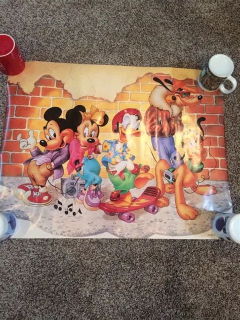 Vintage 1987 Walt Disney Poster Mickey Minnie Mouse Donald Pluto Goofy