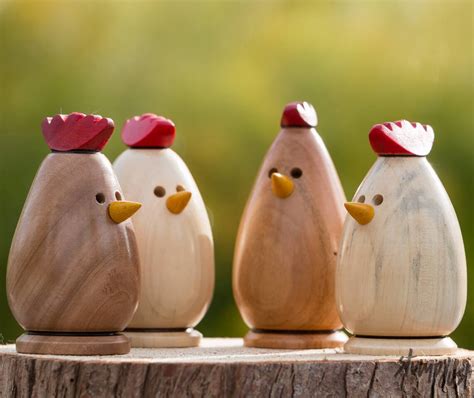 Hand Turned Wooden Chickens Etsy