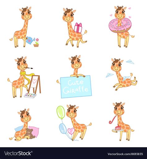 Cute Giraffe Cartoon Set Royalty Free Vector Image