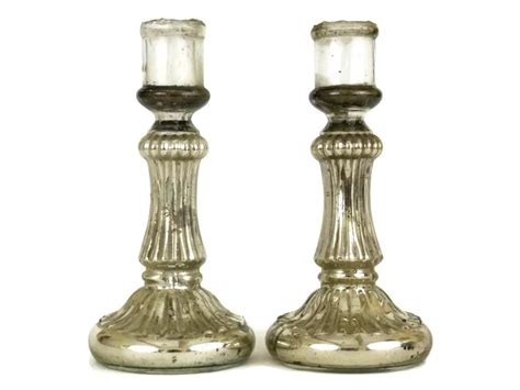 Antique French Mercury Glass Candle Holders Pair Of 19th Century