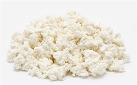 Fresh Cottage Cheese Curd Heap Isolated On White Background Stock