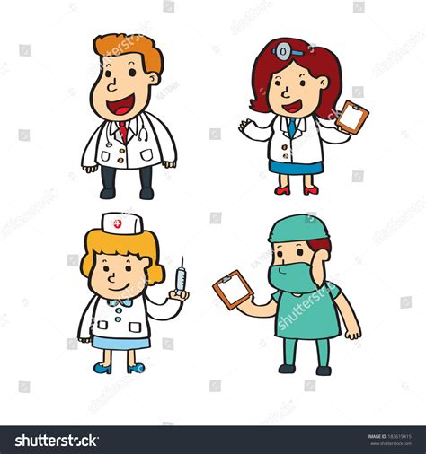 Cartoon Doctor And Nurse Set Stock Vector 183619415