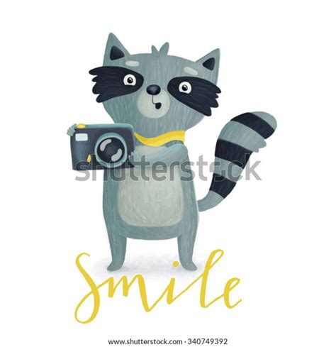 Greeting Card Cute Raccoon Camera Smile Stock Vector Royalty Free