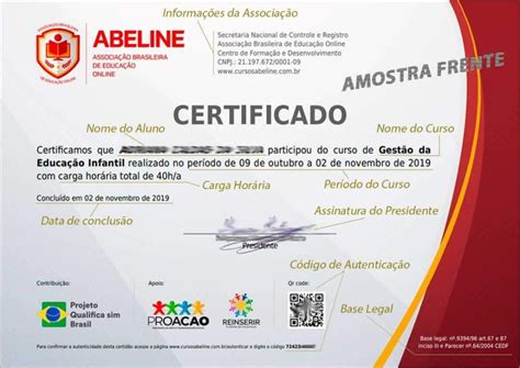 Modelo Do Nosso Certificado Frente Educação Brasileira Cursos
