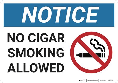 Notice No Cigar Smoking Allowedprohibition Wall Sign