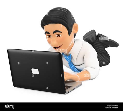 3d Business People Illustration Businessman Lying Down With A Laptop