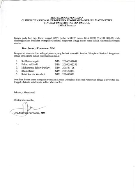 22 Mahasiswa Universitas Esa Unggul Mewakili Lomba On Mipa
