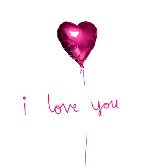 a pink heart shaped balloon with the words i love you written on it in front of a white background