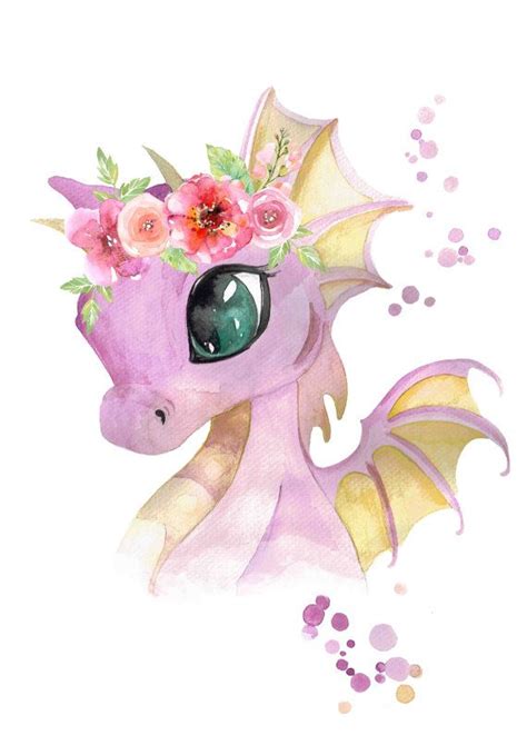I mean, just look at him the second one is a result of a discord discussion about dragon hatchlings. Baby Dragon with Flower Crown - Print | Cute dragon ...
