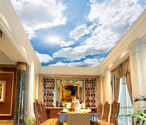 3d Ceiling Custom 3d Blue Sky And White Clouds Radiant Sky Wallpaper