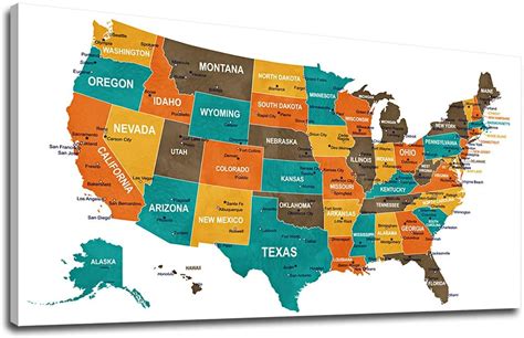 Wall Art Map Of Us Canvas Art Large United States Of