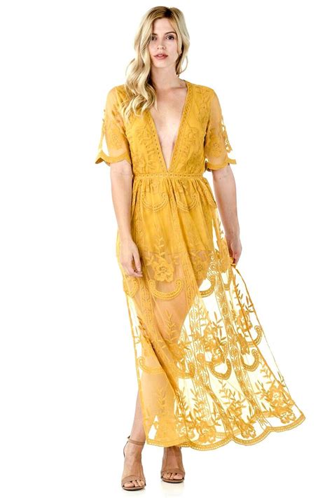 Long Yellow Lace Embroidered Boho Maxi Dress Sqd Boho