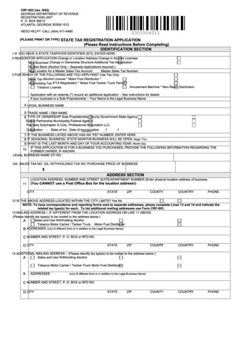 Form Crf 002 State Tax Registration Application Georgia Department