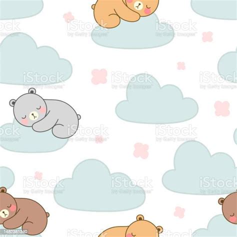 Cute Teddy Bear Sleeping On Clouds In The Sky Stock Illustration
