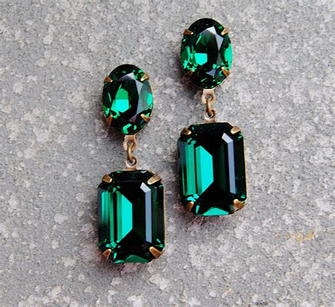 Emerald Green Earrings Swarovski Crystal Post Dangle Or Clip Etsy