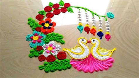 Very Innovative And Beautiful Rangoli Design Easy And Simple Lovebirds Rangoli Designs