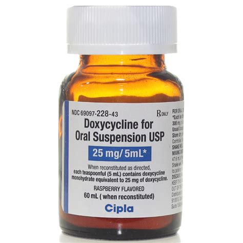 Doxycycline Oral Suspension Raspberry Flavor 25mg5ml 60 Ml Bottle