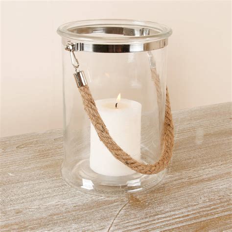 Glass Hurricane Lantern Collection With Rope Handles By Dibor