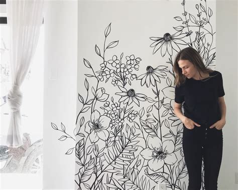 Wildflower Mural Custom Black And White Minimal Wall Art Love Karla