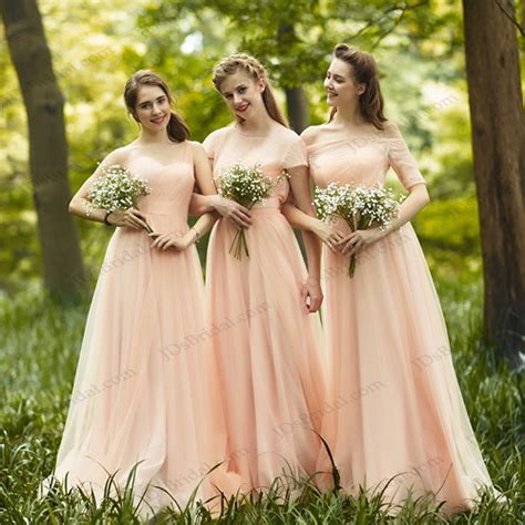 Pd16035 Blush Colored Long Chiffon Bridesmaid Dress Prom