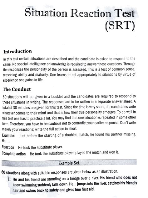 SOLUTION: Ssb interview situation reaction test srt - Studypool