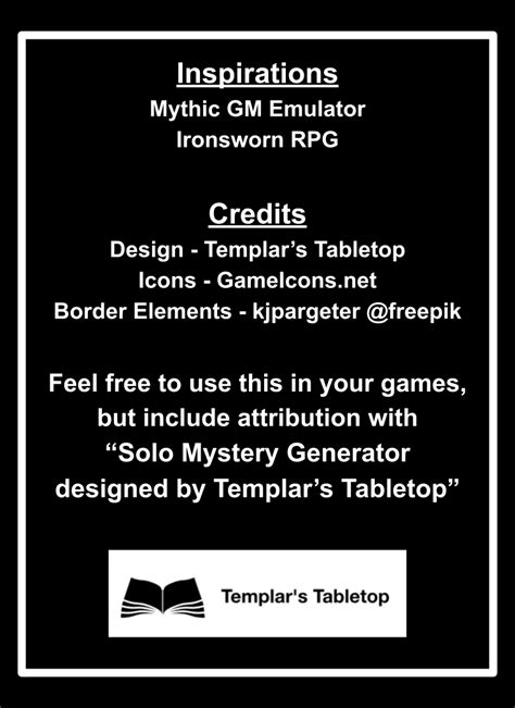 Solo Mystery Generator For Ttrpgs By Templar51