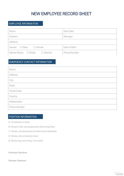 New Employee Record Sheet Template In Microsoft Word