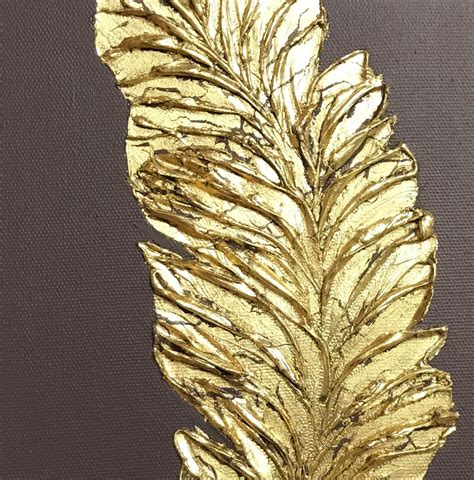 Feather Wall Art Gold Leaf Painting Textured Wall Decor Canvas Art