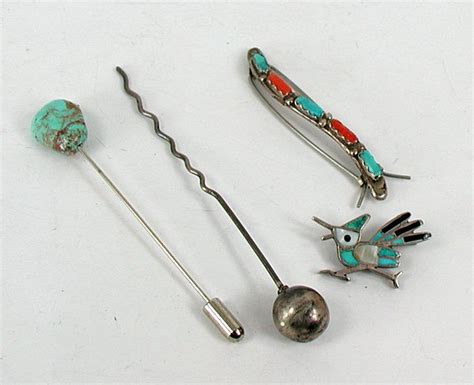Four Vintage Sterling Slver And Turquoise Pins