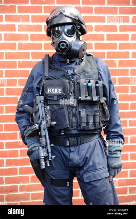 Police Tactical Firearms Officer In Gas Mask Swat Real Police Officer