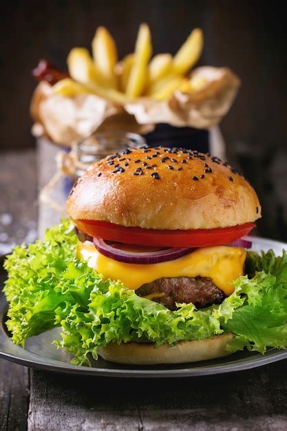 Premium Photo Homemade Hamburger With French Fries