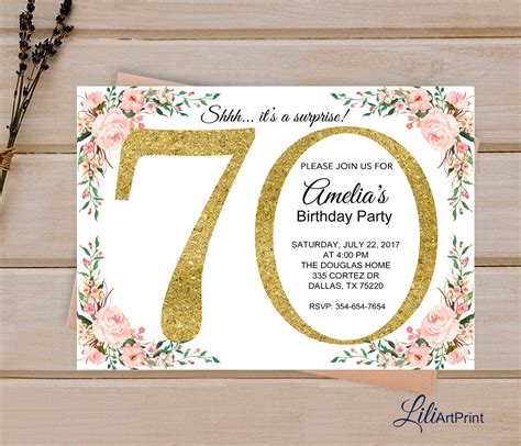 70th Birthday Invitation Floral Birthday Invitation Any Age Etsy