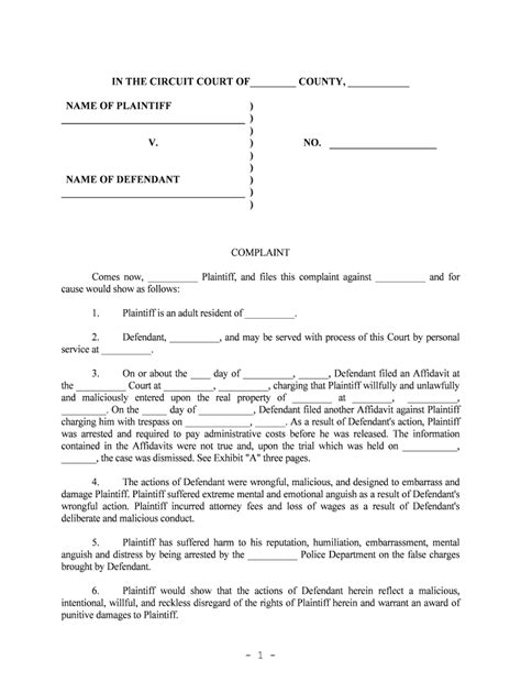 Examples Of A Civil Complaint Fill Online Printable Fillable Blank
