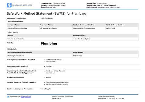 Safe Work Method Statement Template Free Swms Templates