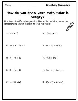 Simplifying Expressions Worksheet {Simplifying Algabraic Expressions