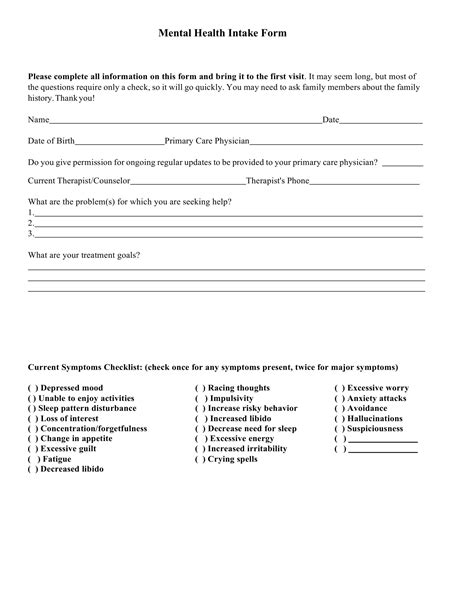 Free Mental Health Providers Intake Forms In Pdf Ms Word