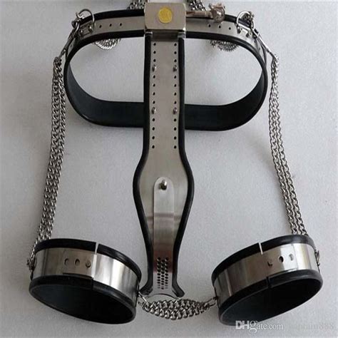 Female Adjustable Model T Stainless Steel Chastity Belt With Locking Cover Thigh Cuff Personal