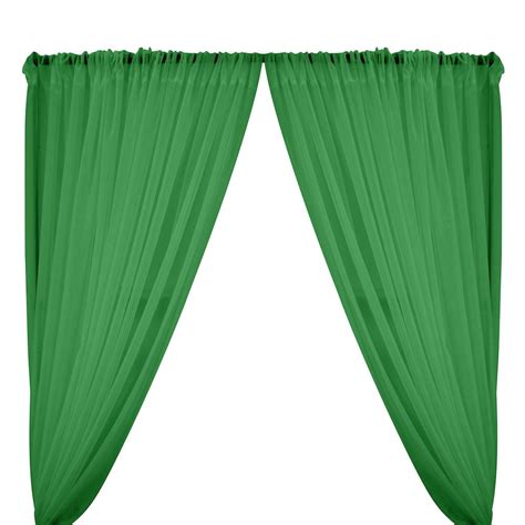 Kelly Green Sheer Voile Fabric Curtains With Rod Pockets For Pipe And