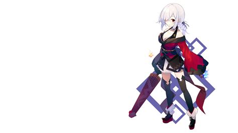 Download 2560x1440 Anime Girl Elf Ears White Hair Traditional Clothes Red Eyes Wallpapers
