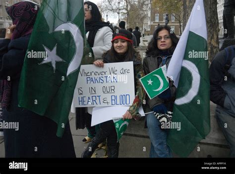 Pakistani Women At London Demonstration One Holds Poster Pakistan Is