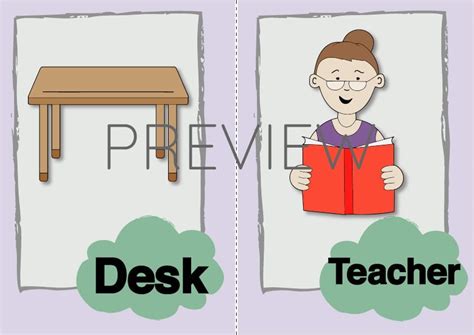 Desk And Teacher Flashcard Gru Languages