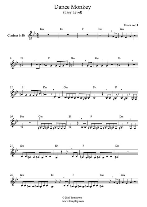 Dance Monkey Nivel Fácil Tones And I Partitura Clarinete