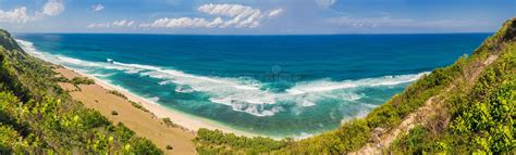 Top Aerial View Of Beauty Bali Beach Empty Paradise Beach Blue Sea