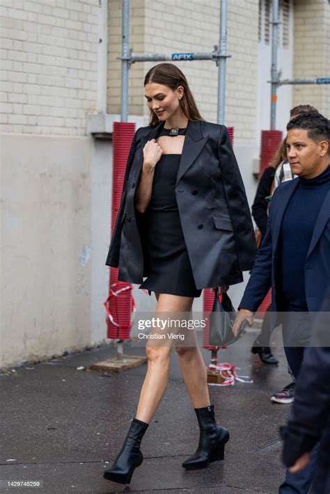 Karlie Kloss Wears Black Cut Out Dress Blazer Bag Outside Givenchy